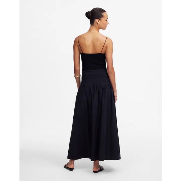 NWT Madewell Smocked-Waist Poplin Midi Skirt Black Size M - Picture 4 of 9